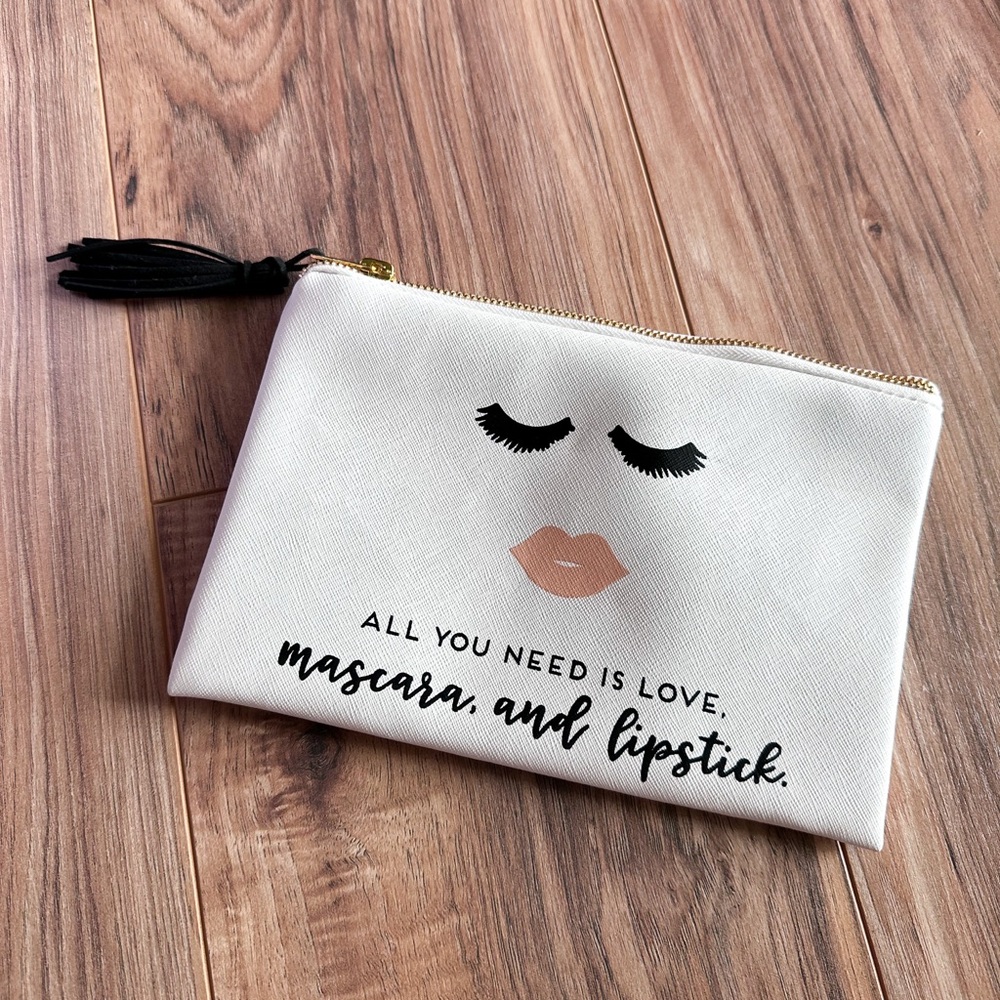 Leatherette Zip Pouch - All You Need is Love, Mascara, and Lipstick